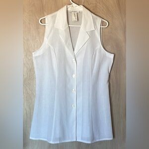 Rodier White Cotton Sleeveless Blouse Top 46 EU/14 US Button Front Women's